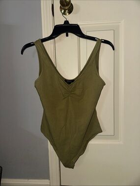 Forever 21 Olive Green Ribbed Scoop Neck Bodysuit